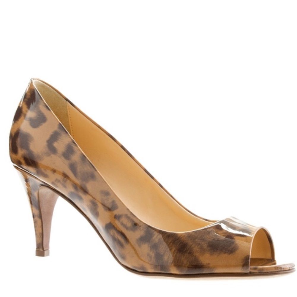 J Crew Leopard Patent Peep Toe Pumps Sz 9